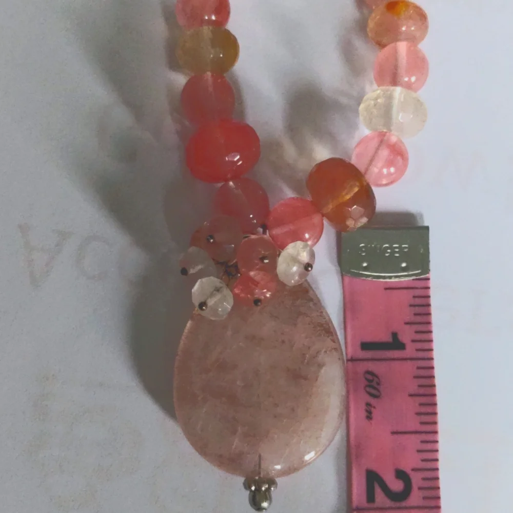 Pink Cherry Quartz Beaded Peny Necklace, New, Pastel,  Party, Dressy - Picture 3 of 8